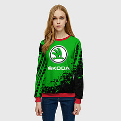 Свитшот женский Skoda следы от шин, цвет: 3D-красный — фото 2