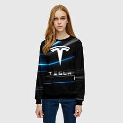 Свитшот женский Tesla - Неоновые полосы, цвет: 3D-черный — фото 2