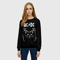 Свитшот женский AC DC, Рок кот, цвет: 3D-черный — фото 2