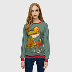 Свитшот женский Лягуха с подсолнухом, цвет: 3D-красный — фото 2