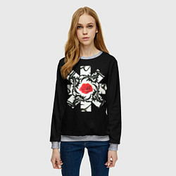 Свитшот женский RHCP Logo Red Rose, цвет: 3D-меланж — фото 2