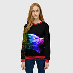 Свитшот женский Wolf Grin Волк Оскал Неон Neon, цвет: 3D-красный — фото 2