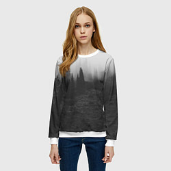 Свитшот женский Туманный лес - туман, цвет: 3D-белый — фото 2