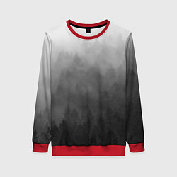 Свитшот женский Темный лес - туман, цвет: 3D-красный