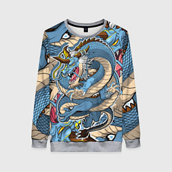 Свитшот женский Синий дракон-монст, цвет: 3D-меланж