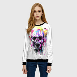 Свитшот женский Череп - акварель, цвет: 3D-черный — фото 2