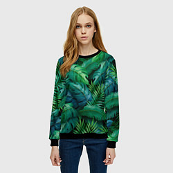 Свитшот женский Green plants pattern, цвет: 3D-черный — фото 2