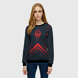 Свитшот женский Красный Символ Skyrim на темном фоне со стрелками, цвет: 3D-черный — фото 2