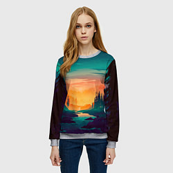 Свитшот женский Лес на закате природа, цвет: 3D-меланж — фото 2