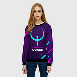 Свитшот женский Символ Quake в неоновых цветах на темном фоне, цвет: 3D-черный — фото 2
