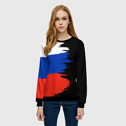 Свитшот женский Российский триколор на темном фоне, цвет: 3D-черный — фото 2