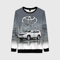 Свитшот женский Toyota Land Cruiser на фоне скалы, цвет: 3D-черный