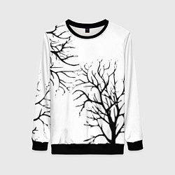 Свитшот женский Черные ветки деревьев на белом фоне, цвет: 3D-черный