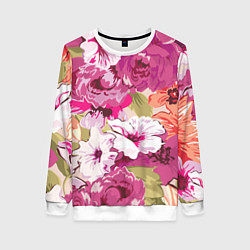 Свитшот женский Красочный цветочный паттерн Лето Fashion trend 202, цвет: 3D-белый