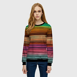 Свитшот женский Multicolored thin stripes Разноцветные полосы, цвет: 3D-черный — фото 2