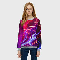 Свитшот женский Неоновые линии и фонари - Красный, цвет: 3D-меланж — фото 2