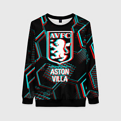 Свитшот женский Aston Villa FC в стиле Glitch на темном фоне, цвет: 3D-черный