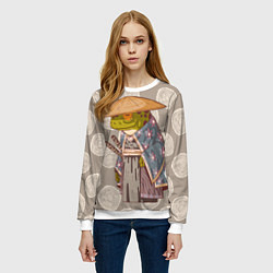 Свитшот женский Самурай-лягушка воин, цвет: 3D-белый — фото 2