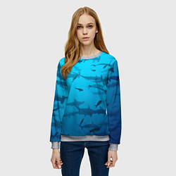 Свитшот женский Акулы - океан, цвет: 3D-меланж — фото 2