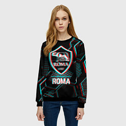 Свитшот женский Roma FC в стиле Glitch на темном фоне, цвет: 3D-черный — фото 2