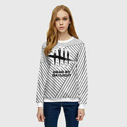 Свитшот женский Символ Dead by Daylight на светлом фоне с полосами, цвет: 3D-белый — фото 2