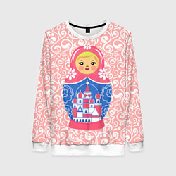 Свитшот женский Матрешка в узорах, цвет: 3D-белый