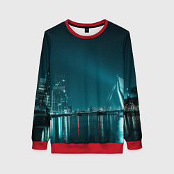 Свитшот женский Неоновый мост и город - Светло-синий, цвет: 3D-красный