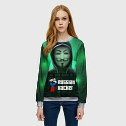 Свитшот женский Russian hacker green, цвет: 3D-меланж — фото 2