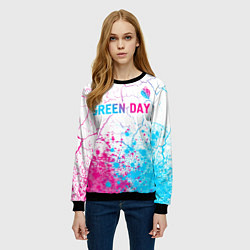 Свитшот женский Green Day neon gradient style: символ сверху, цвет: 3D-черный — фото 2