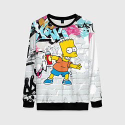 Свитшот женский Барт Симпсон на фоне стены с граффити, цвет: 3D-черный