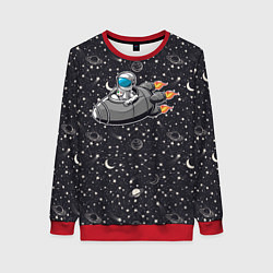 Женский свитшот Космонавт летит в ракете через звезды