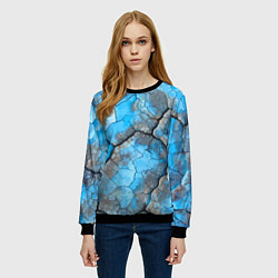 Свитшот женский Растрескавшаяся поверхность голубого цвета, цвет: 3D-черный — фото 2