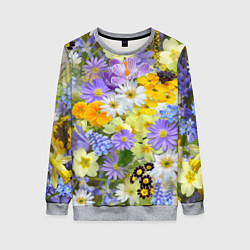 Свитшот женский Цветочная летняя поляна, цвет: 3D-меланж