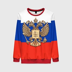 Свитшот женский Герб России на фоне флага, цвет: 3D-красный