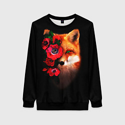 Свитшот женский Лиса и цветы, цвет: 3D-черный