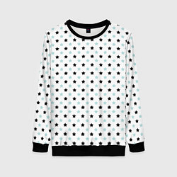 Женский свитшот Бирюзовые, черные звезды на белом