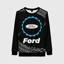 Свитшот женский Ford в стиле Top Gear со следами шин на фоне, цвет: 3D-черный