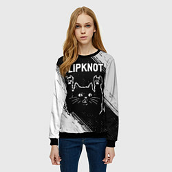 Свитшот женский Группа Slipknot и рок кот, цвет: 3D-черный — фото 2