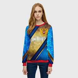 Свитшот женский Золотой герб России на синем объемном фоне, цвет: 3D-красный — фото 2