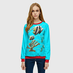 Свитшот женский Подводный мир рыбки кораллы, цвет: 3D-красный — фото 2