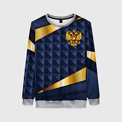 Свитшот женский Золотой герб России на объемном синим фоне, цвет: 3D-меланж