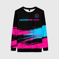 Свитшот женский Leicester City - neon gradient: символ сверху, цвет: 3D-черный