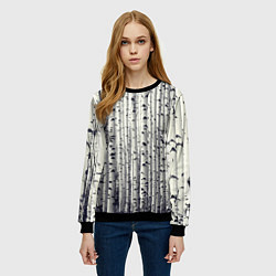 Свитшот женский Русские берёзки - роща, цвет: 3D-черный — фото 2