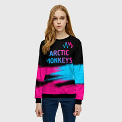 Свитшот женский Arctic Monkeys - neon gradient: символ сверху, цвет: 3D-черный — фото 2