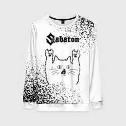 Свитшот женский Sabaton рок кот на светлом фоне, цвет: 3D-белый
