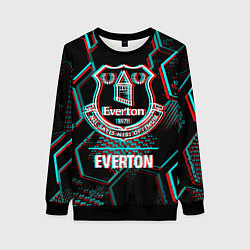 Свитшот женский Everton FC в стиле glitch на темном фоне, цвет: 3D-черный