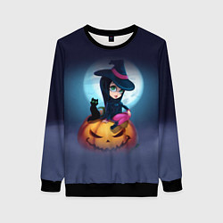 Женский свитшот Маленькая прикольная ведьмочка с милым котёнком