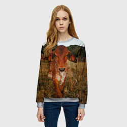 Свитшот женский Коровка на поле, цвет: 3D-меланж — фото 2