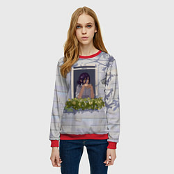 Свитшот женский Человек-бензопила Аса Митака в окне, цвет: 3D-красный — фото 2