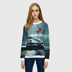 Свитшот женский Porsche - racing route - motorsport, цвет: 3D-белый — фото 2